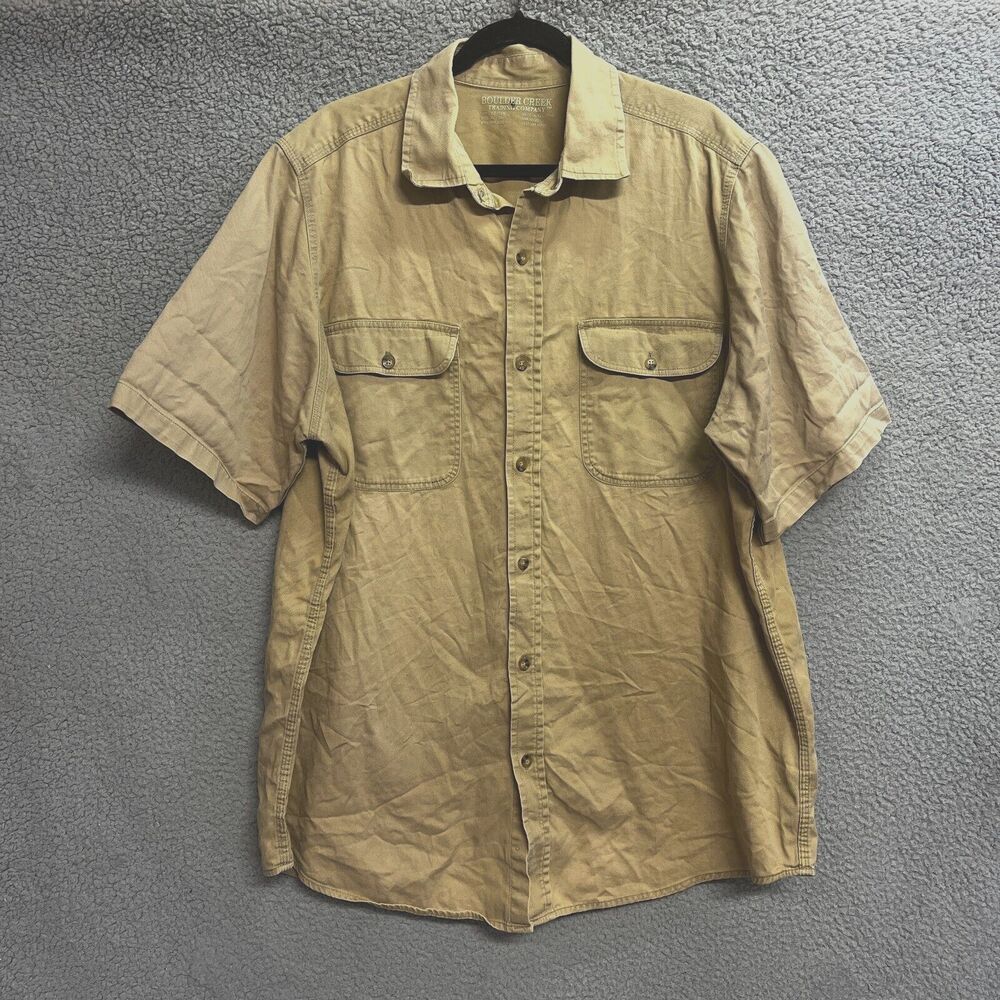 BOULDER CREEK Denim Shirt Mens XLT TALL Khaki Button Twill Short Sleeve Workwear